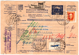 Tschechoslowakei 1925, 40 H. Auf Auslands Paketkarten Ganzsache V. Karlovy Vary - Lettres & Documents