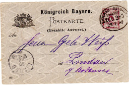 Bayern 1889, 5 Pfennig Antwortkarte M. DR Bahnpost Stpl. Zwickau-Oelsnitz - Lettres & Documents