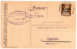 DR 1921, Alter Bayern Stpl. Posthilfstelle OB Taxe Bidingen Auf Karte M. 40 Pf. - Storia Postale