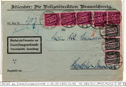 DR 1923, 5x50+3x10 Mk. Dienst Auf Zustellungsurkunde Brief V. Braunschweig - Officials