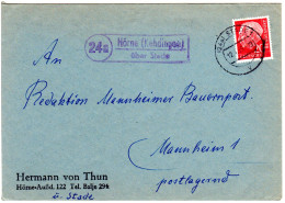 BRD 1959, Landpost Stpl. 24a HÖRNE (Kehdingen) über Stade Auf Brief M. 20 Pf. - Collections