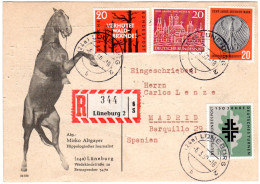 BRD 1959, 4 Marken Auf Einschreiben Karte V. Lüneburg N. Spanien - Cartas & Documentos