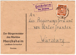 1948, Landpost Stpl. HERCHSHEIM über Würzburg Auf Bürgermeister Brief M. 24 Pf - Storia Postale