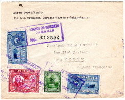 Venezuela 1949, 4 Marken Auf Luftpost Einschreiben Brief N. Französisch Guyana - Venezuela