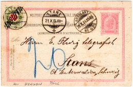 Österreich 1904, 10 H. Ganzsache V. Flavon M. Schweiz Porto 20 C. - Storia Postale