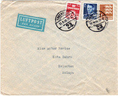 Dänemark 1950, 5+50 öre+1 Kr. Auf Luftpost Brief V. Kopenhagen N. Malaya - Other & Unclassified