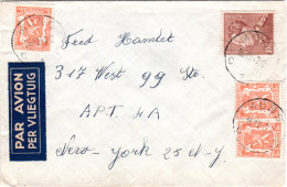 Belgien 1947, 10 F.+3x5 C. Auf Luftpost Brief V. Mons N. USA - Autres & Non Classés