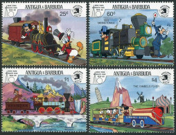 Antigua 1248-1251-1252-1255, MNH. Locomotives & Walt Disney Characters, 1989. - Antigua And Barbuda (1981-...)