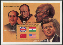 Antigua 827, MNH. Mi Bl.85. Kennedy, Churchill, Gandhi, Mao-Tse-Tung, 1984.Flags - Antigua Y Barbuda (1981-...)