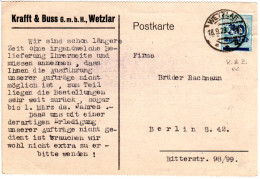 DR 1923, 30 T./200 Mk. M. Perfin Auf Firmenkarte V. Wetzlar - Andere & Zonder Classificatie