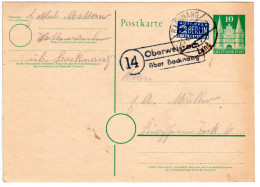 BRD 1949, Landpost Stpl. 14 OBERWEISSACH über Backnang Auf 10 Pf. Ganzsache - Verzamelingen