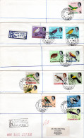 Gambia 1963, Kpl. Vögel-Ausgabe M. 13 Werten Auf 5 Echt Gelaufenen FDC Briefen - Gambia (1965-...)