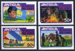 Antigua 628-631,632, MNH. Mi 639-642,Bl.56. Girl Guides-50, 1981. Sail,Cow,Flag. - Antigua Y Barbuda (1981-...)
