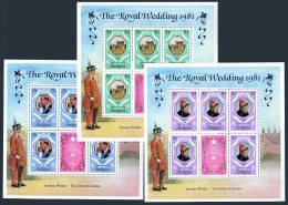 Antigua 623-625 Sheets,MNH. Royal Wedding 1981.Prince Charles,Lady Diana. - Antigua Y Barbuda (1981-...)