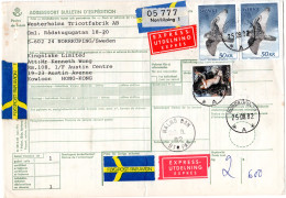 Schweden 1982, Luftpost Express Paketarte M. 3 Marken V. Norrköping N. Hong-Kong - Briefe U. Dokumente