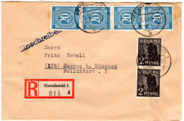 1947, 4x20+2x2 Pf. Auf Einschreiben Brief V. Geesthacht N. Dachau. - Storia Postale