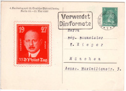 DR, Gebr. 5 Pf. Privatganzsache 33 Dt. Philatelistentag Mai 1927 M. Abb. H. Munk - Andere & Zonder Classificatie