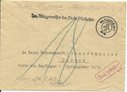 DR 1943, Reserve Stpl. Vilshofen Auf Bürgermeister Brief N. Passau. Nachporto - Lettres & Documents