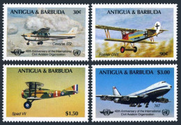 Antigua 855-858,859,MNH.Mi 861-864,Bl.93. ICAO-40,1985.Cessna,Fokker,Spad,Boeing - Antigua Y Barbuda (1981-...)
