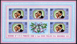 Antigua 321-22 Sheets, 322a, MNH. Mi 310-311,311a. Princess Anne, Mark Phillips. - Antigua Et Barbuda (1981-...)