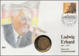 Numisbrief Ludwig Erhard, 2 DM / 80 Pf., SST Bonn 22.7.1988 - Sobres Numismáticos