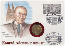 Numisbrief Konrad Adenauer, 2 DM / 80 Pf., SST Kiel 5.5.1989 - Numisbriefe