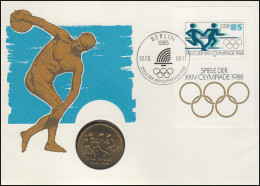 DDR-Numisbrief Olympiade 1988, Block Und 10-Mark-Gedenkmünze ESSt 9.8.1988 - Numismatische Enveloppen