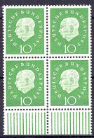 303 Heuss III 10 Pf UR-Viererbl. ** Postfrisch - Unused Stamps