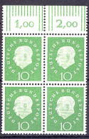 303 Heuss III 10 Pf OR-Viererbl. ** Postfrisch - Unused Stamps