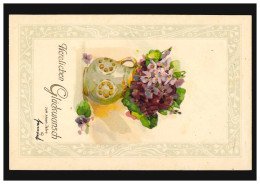 Prägekarte Neujahr Blumenstrauß Im Krug, GROSSENHAIN 1.1.1908 - Other & Unclassified