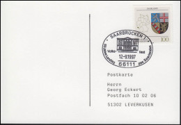 1712 Saarland, EF Postkarte SSt Saarbrücken 50 Jahre Landtag Volksfest 12.9.1997 - Andere & Zonder Classificatie