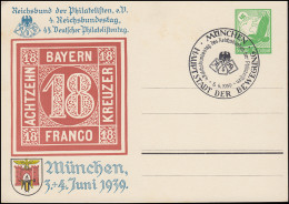Privat-Postkarte PP Philatelistentag Reichsbundestag 1939 SSt MÜNCHEN 3.6.1939 - Filatelistische Tentoonstellingen