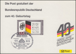 Erinnerungskarte 40. Geburtstag Der Bundesrepublik SSt Köln Europarat 3.11.89 - Autres & Non Classés