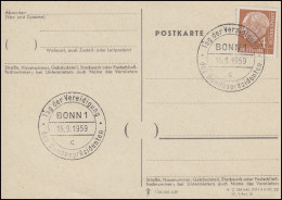 178x Heuss 4 Pf. Blanko-PK SSt Bonn Vereidigung Des Bundespräsidenten 15.9.1959 - Other & Unclassified