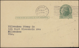 USA Ganzsache Postkarte 1 Cent Jefferson BLOOMFIELD N.J. 12.2.1937 N. Milwaukee - Other & Unclassified