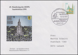 Privat-Umschlag Ein Volk - Ein Sammlerverband SSt Saarbrücken Bundestag 19.10.91 - Ohne Zuordnung