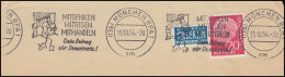 Werbestempel: Mitdenken, Mitreden, Mithandeln MÜNCHEN 15.10.1954 Auf Briefstück - Altri & Non Classificati