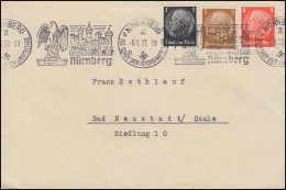 512+513+527 Hindenburg-MiF Auf Brief Werbe-O NÜRNBERG Reichsparteitage 6.8.37 - WO2