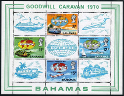 Bahamas 306a,MNH. Michel Bl.2. Goodwill Caravan 1970.Bus,Train,Ship,Plane,Globe. - Bahama's (1973-...)