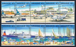Bahamas 634-635 Strips, MNH. Mi 653-662. Tourism 1987. Helicopter, Yachts,Planes - Bahamas (1973-...)