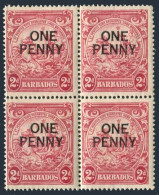 Barbados 209 Block/4,MNH.Michel 177C. Seal Of Colony,surcharged ONE PENNY.1946. - Barbades (1966-...)