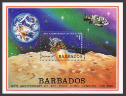 Barbados 518, MNH. Mi Bl.13. Moon Landing, 10th Ann. 1979. Lunar Landing Module. - Barbades (1966-...)