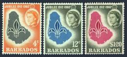 Barbados 254-256, MNH. Michel 219-221. QE II, Scouting, 50th Ann. 1962. Map. - Barbades (1966-...)