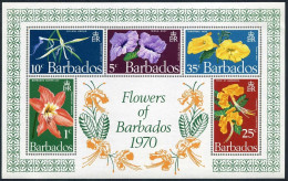 Barbados 352a, MNH. Mi Bl.3. Flowers 1970. Minnie Root, Lily, Orchid,Pride,Hope. - Barbades (1966-...)