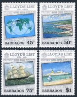 Barbados 627-630, MNH. Mi 604-607. Lloyd's List, 1984. World Map, Harbor, Ships. - Barbades (1966-...)