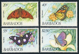 Barbados 602-605, MNH. Mi 575-578. Butterflies 1983. Gulf Fritillary, Monarch, - Barbados (1966-...)