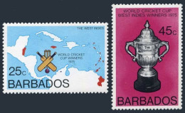 Barbados 438-439,MNH.Michel 403-404. World Cricket Cup 1976.Map. - Barbades (1966-...)