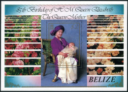 Belize 761-762,MNH.Michel Bl.68-69. Queen Mother Elizabeth,85th Birtday.Roses. - Belice (1973-...)