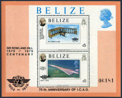 Belize 449-450,MNH. Rowland Hill-100.Powered Flight-ICAO.Dunne D.5,Concorde,Jet. - Belize (1973-...)
