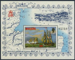 Belize 615 Sheet, MNH. Michel 631 Bl.48. 19th Century Sailing Ship, 1982. Map. - Belize (1973-...)